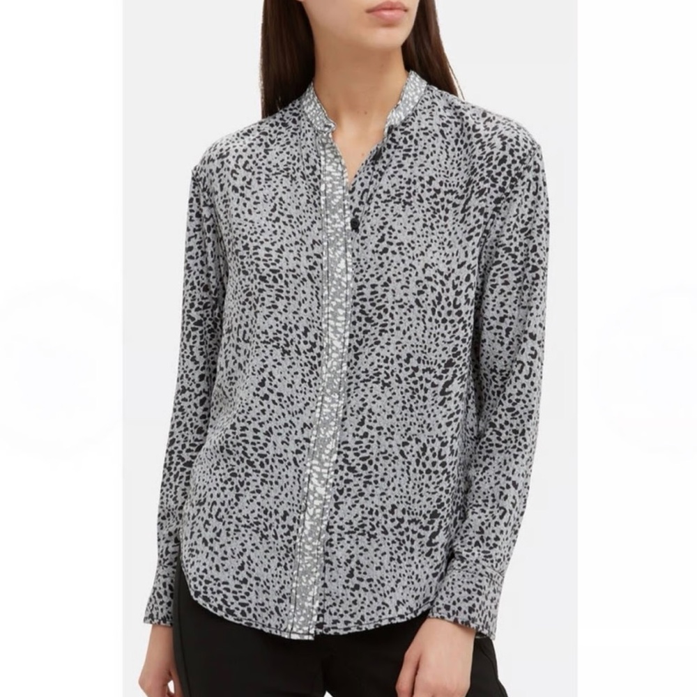 rag & bone Christie gray silk cheetah print banded collar blouse size XS